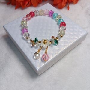 Multicolor Beaded Bracelet with Floral Charm